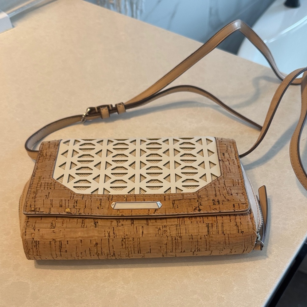 Stella & Dot Tan and Cream Cork Crossbody Bag